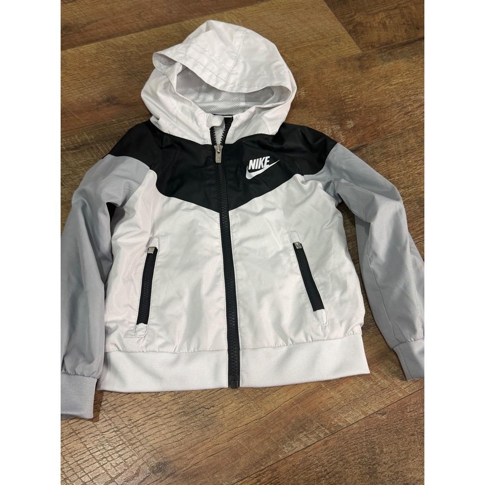 Nike Kids Windrunner Hooded Jacket Color-block White Black Grey Full Zip 2T